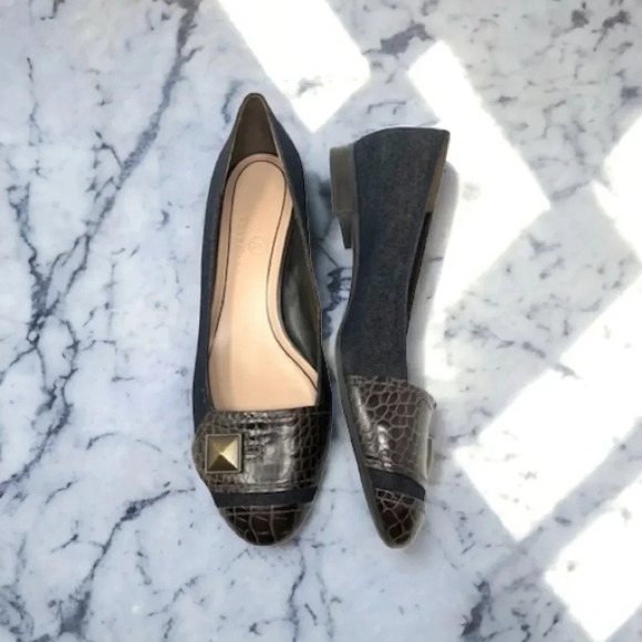 COLE HAAN Denim Faux Reptile Mixed Media Slip On Mixed Media Shoes - Picture 1 of 11